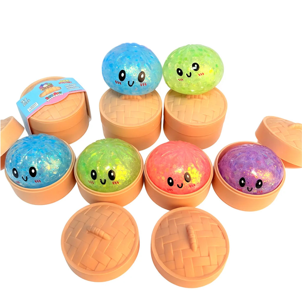 Viral Hidden Design Glitter Bead Dumpling Squishy, 1-4Pcs Blind Box with Packaging Box, Realistic Bun Squeeze Stress Relief Toy