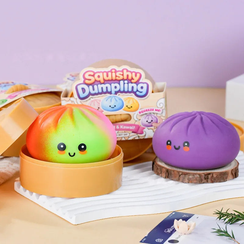 Colorful Dumpling Squishes Stress Balls Fidget Sensory Toys Simulation Food Squishies Bun with Steamer Squeeze Toy