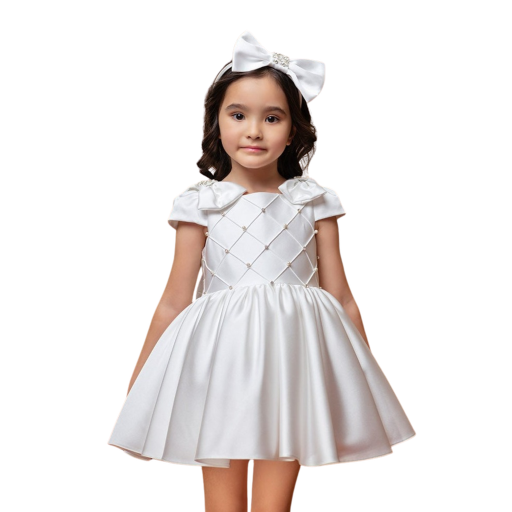 Robe Courte Satin Fille Lady of Norway – Mancherons & Nœud | Girls Satin Short Formal Dress