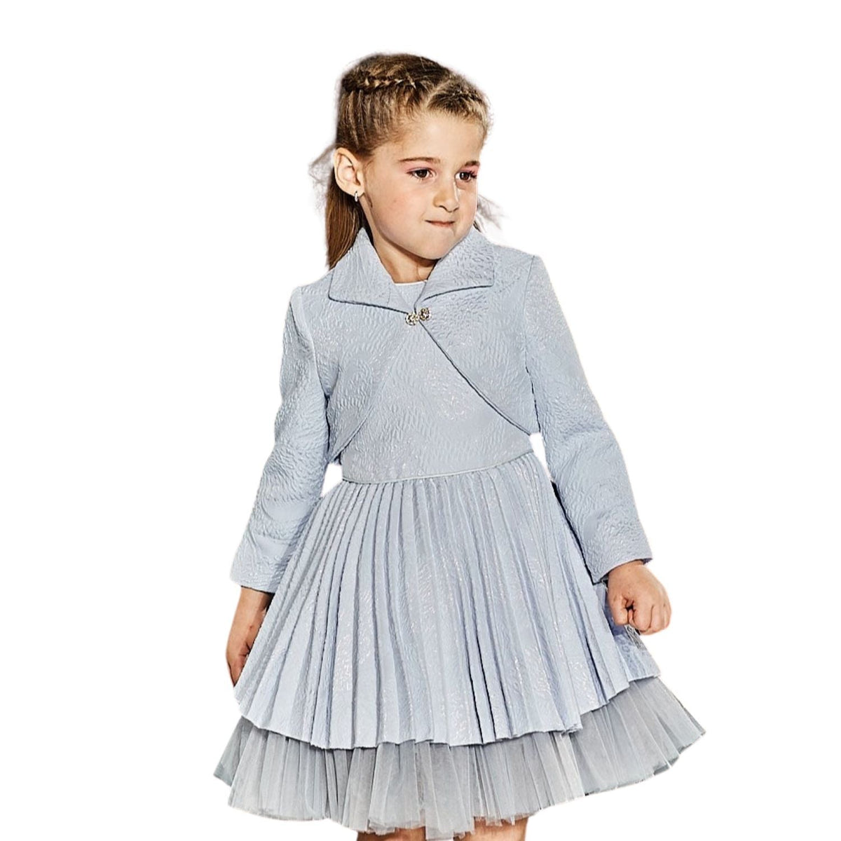 Robe & Veste Fille Mimi Strong – Jacquard Brillant & Strass | Girls Jacquard Formal Dress & Coat Set