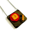 Abstract Geometric Pendant Necklace in Gray, Red, Yellow. Chunky Handmade Polymer Clay
