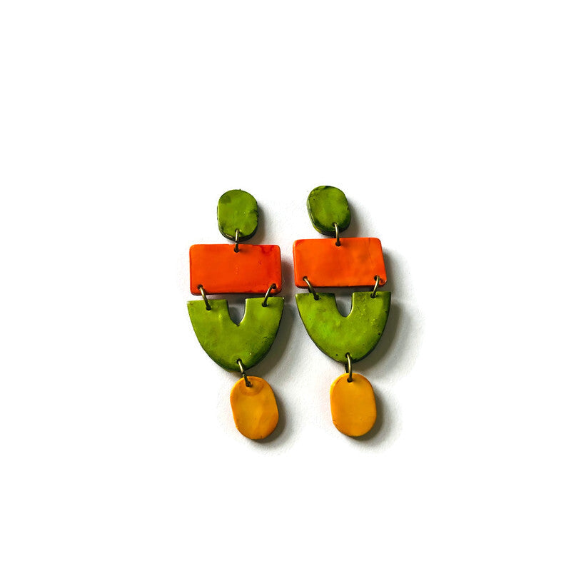 Long Red Statement Earrings Handmade, Post or Clip On Earring - "Lee"