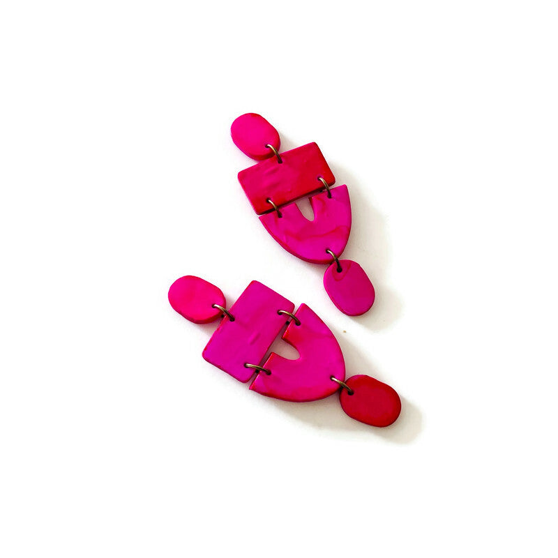 Long Red Statement Earrings Handmade, Post or Clip On Earring - "Lee"