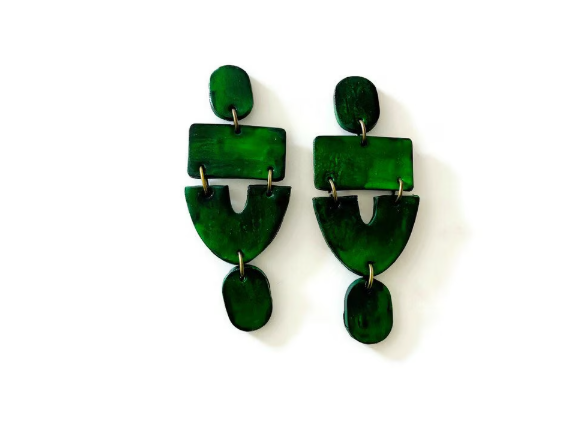Long Red Statement Earrings Handmade, Post or Clip On Earring - "Lee"