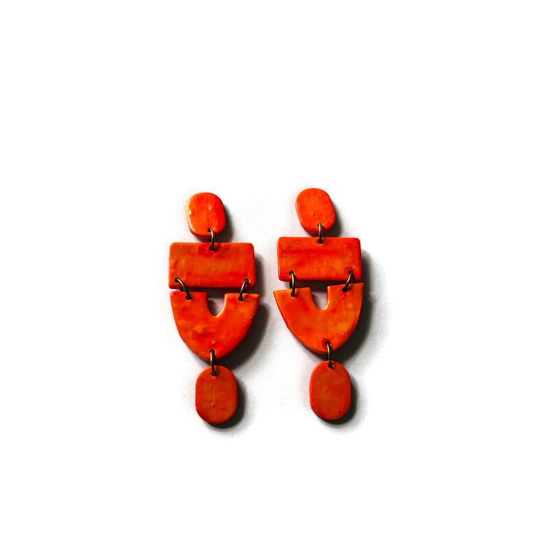 Long Red Statement Earrings Handmade, Post or Clip On Earring - "Lee"