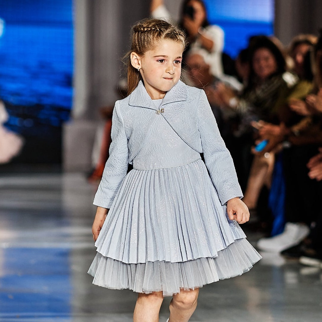 Robe & Veste Fille Mimi Strong – Jacquard Brillant & Strass | Girls Jacquard Formal Dress & Coat Set