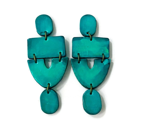 Long Red Statement Earrings Handmade, Post or Clip On Earring - "Lee"